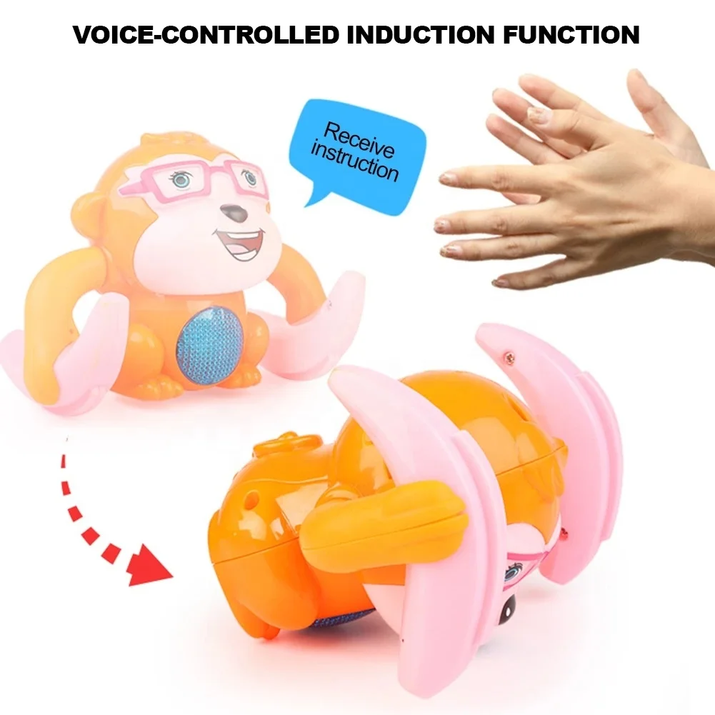 Flipping voice control tumbling monkey toy rollover electric induction rolling animal toy for children with lighting and music