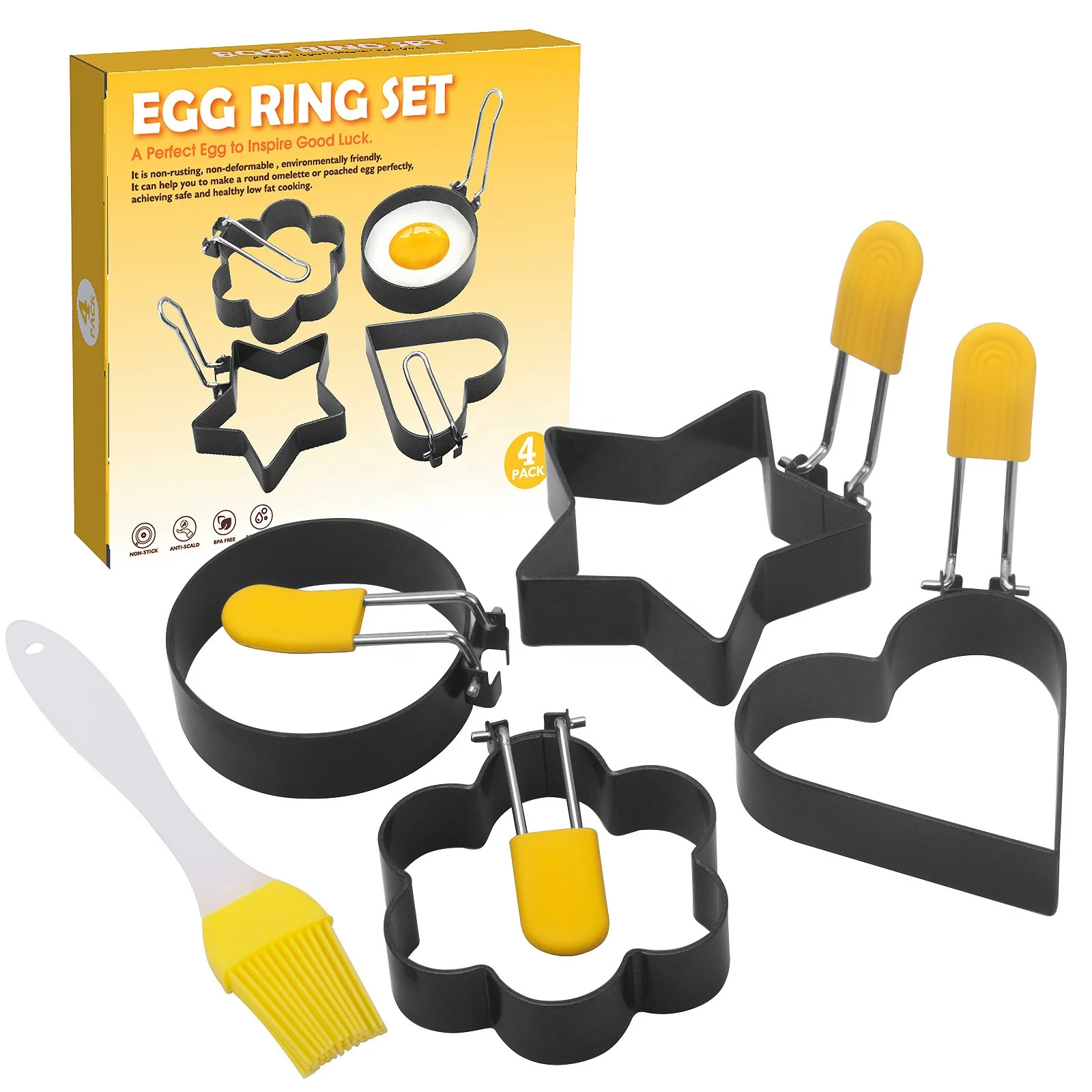4 Pack Stainless Steel Egg Cooking Rings, Pancake Mold for frying Eggs and Omelet