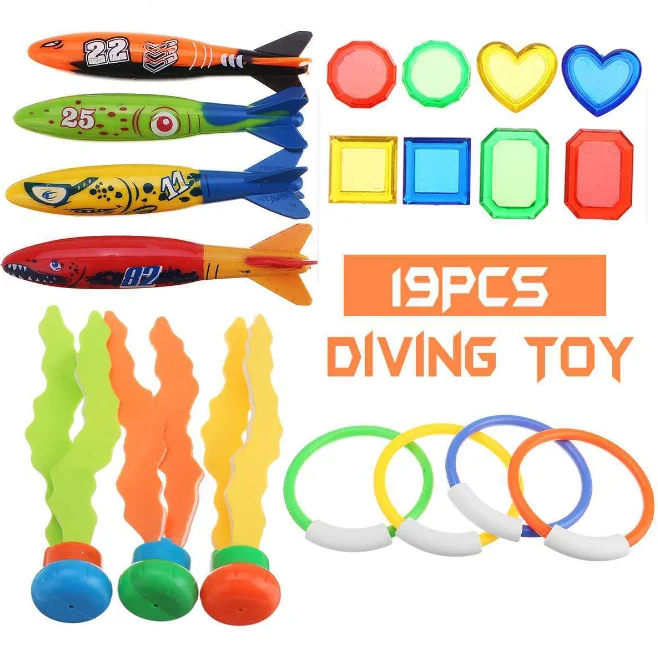 Набор игрушек для дайвинга, подводные плавательные кольца, палочки, трава, torpedo, игрушки для детей, летняя игрушка для ванны для мальчиков и девочек, подарки, 19 шт.