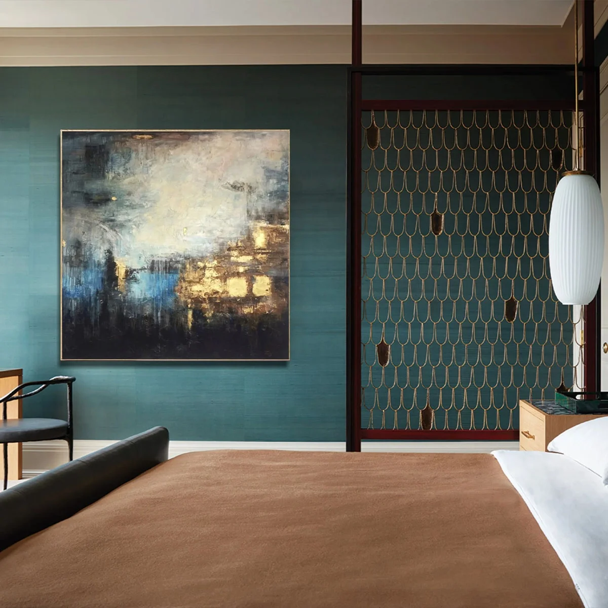 Abstract Oil Painting art Golden Blue Night Sky Modern Abstract Paintings on Canvas decor for hotel living room dinning room