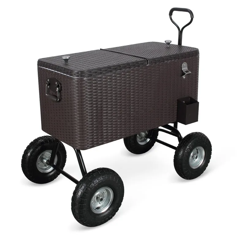 80QT rattan  Cooler Cart With 10 Inch Inflatable Wheels