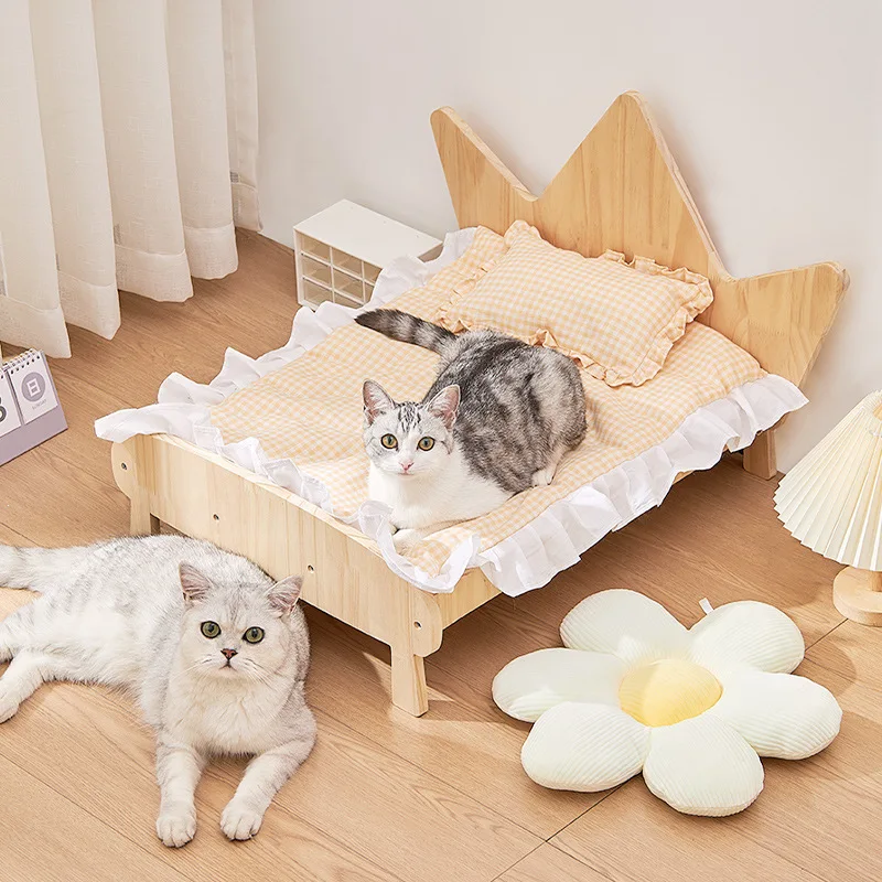 Solid wood cat litter dog cat princess bed winter kitten wooden bed deep sleep pet camping bed