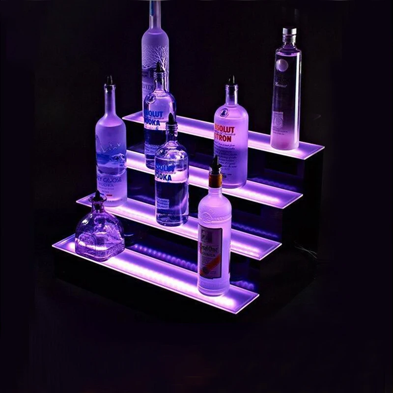 Factory custom hotel bar 3 tier pmma plexiglass floating led wine acrylic display shelf rack wine bottle glorifier display stand