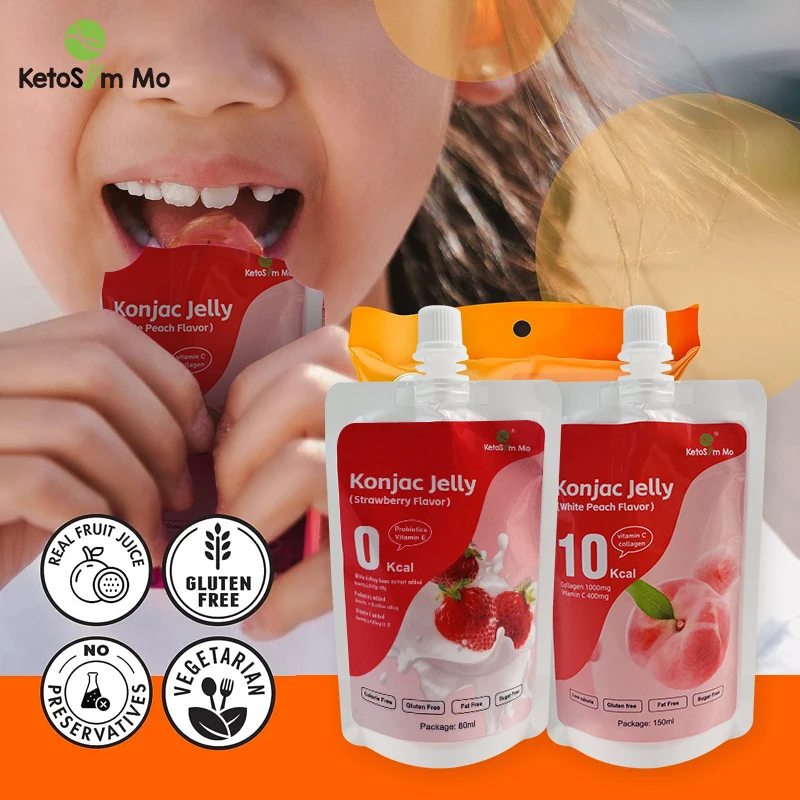 Cool New Drinking Snack Low Sugar Konjac Jelly Collagen Halal Fruit Peach Jelly