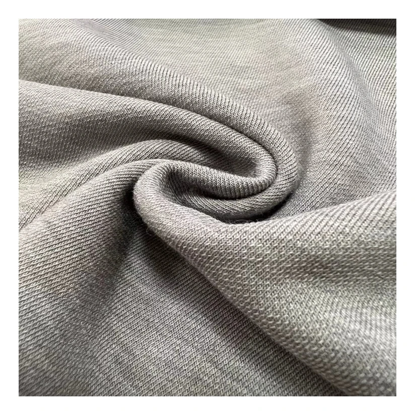 High end hoodie fabric 360gsm hemp grey 26%lyocell 74% polyester knit french terry fabric for hoodie