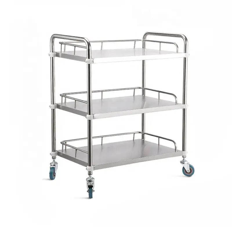 Hospital clinic double layer instrument tray stainless operating steel mayo trolley with drawer