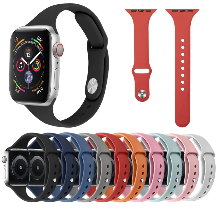 Chinber 10 Stock Colors Dual Tone Sport Slim Rubber Silicone Watch Band Wrist Strap for Apple Smartwatch 38mm 42mm 40mm 44mm