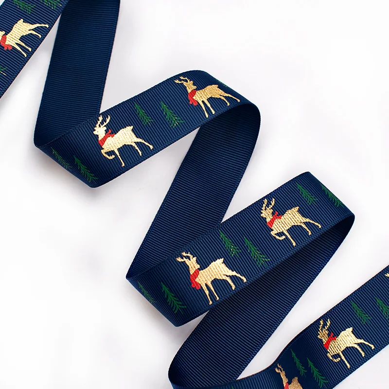 custom stock christmas grosgrain ribbons gold silver embossed logo colorful printing tree holiday ribbons for decorating