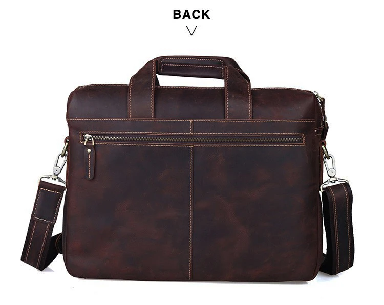 TIDING Custom Logo Brown Slim Genuine Leather Men Messenger Handbag Bag Crazy Horse Leather 15 inches Laptop Briefcase