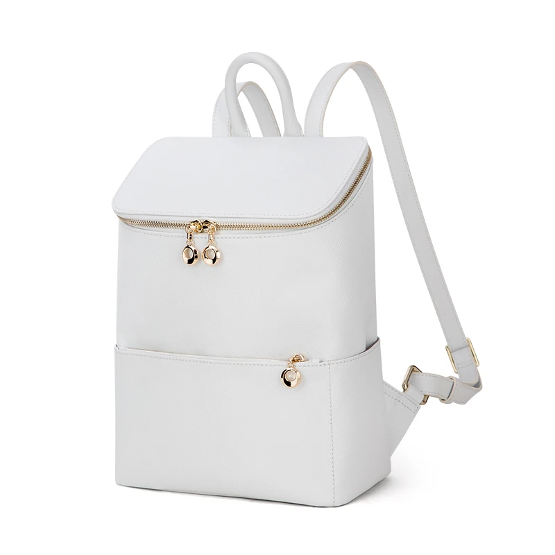 2024 New College Vintage Waterproof Genuine Leather Bags Ladies Luxury Elegant Pure White Womens Backpacks with Custom Logo