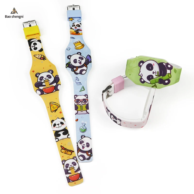 Eco-friendly Material Silicone Panda Cartoon Children LED Buckle Watches For Sales