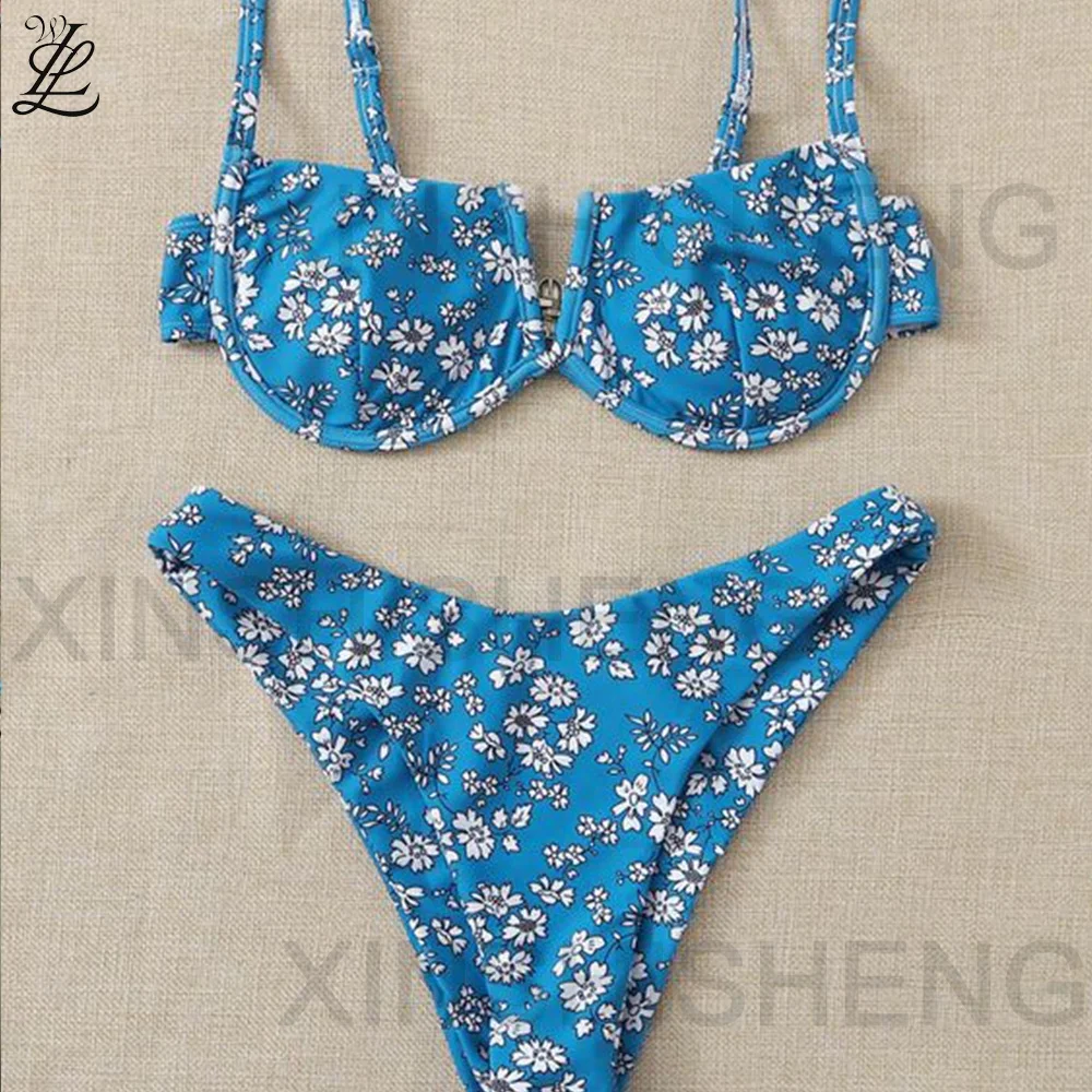 Wholesale  Custom Logo Swimsuit New Arrival Bodysuits For Women Swimwear Bathing Suit Bikini Custom Flower Printing Bikini Set