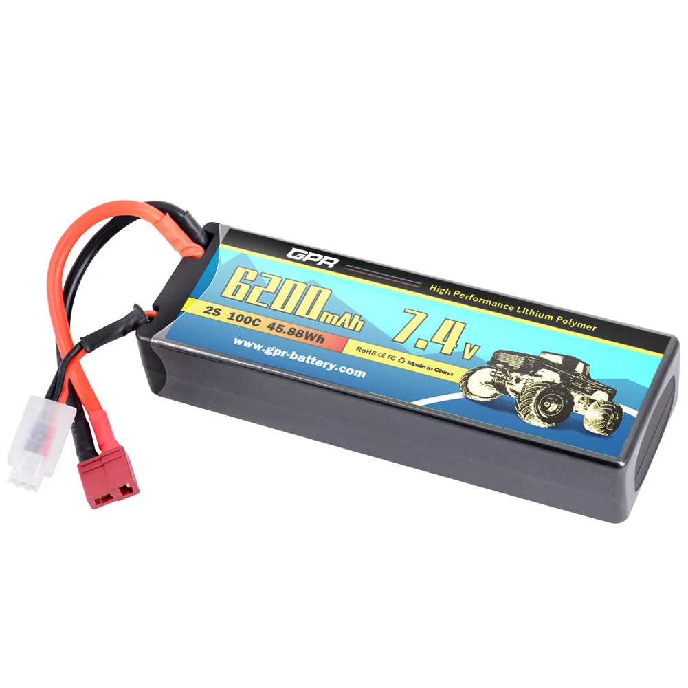 Rechargeable GPR 6200 mAh 2S High Discharge Rate 100C 7.4V Lipo Battery With T Plug Connector For RC Helicopter Racing Car