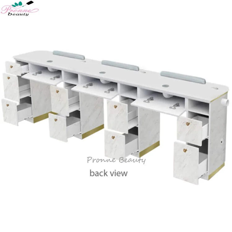 Light luxury nail shop manicure table marble and golden feet single and double nail table with vent