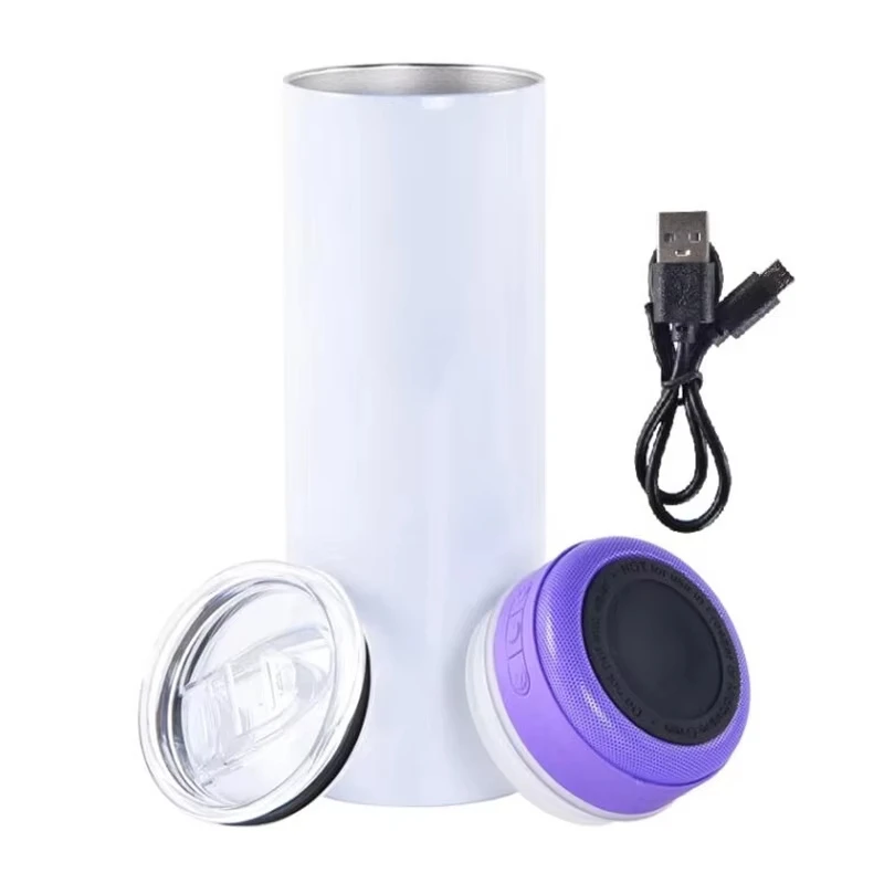 20oz Sublimation Straight Tumbler With Blue tooth Speaker Stainless Steel Vacuum Insulated Wireless Speaker Music Cup