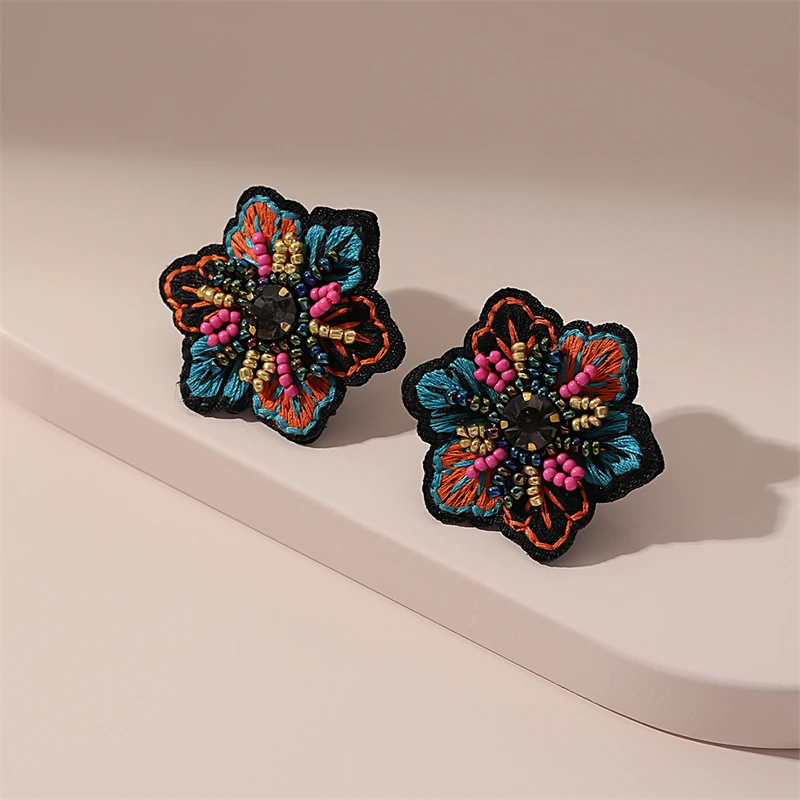 Jewelry Suppliers Selling Handmade Embroidered Stud Earrings Acrylic Floral Stud Earrings Jewelry