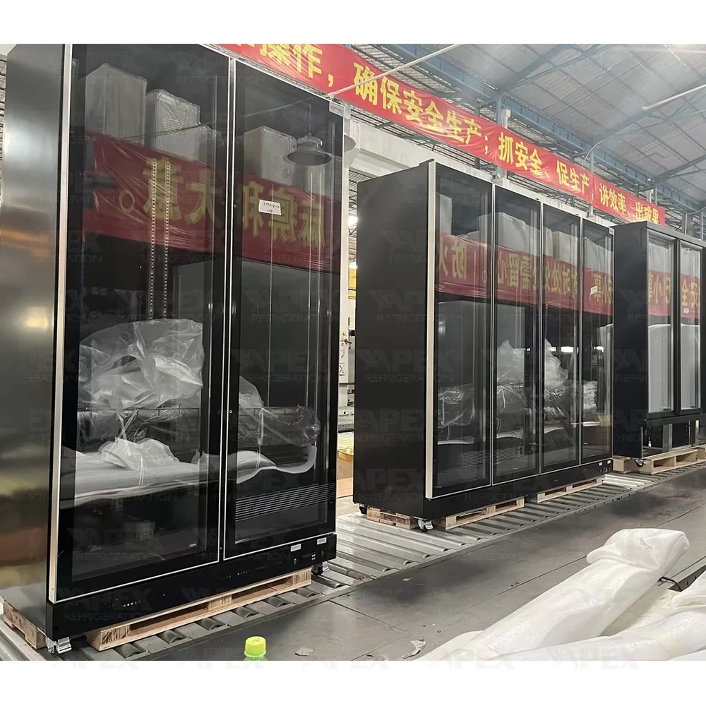 Supermarket Display Refrigerators Upright 3 Door Freezer Commercial