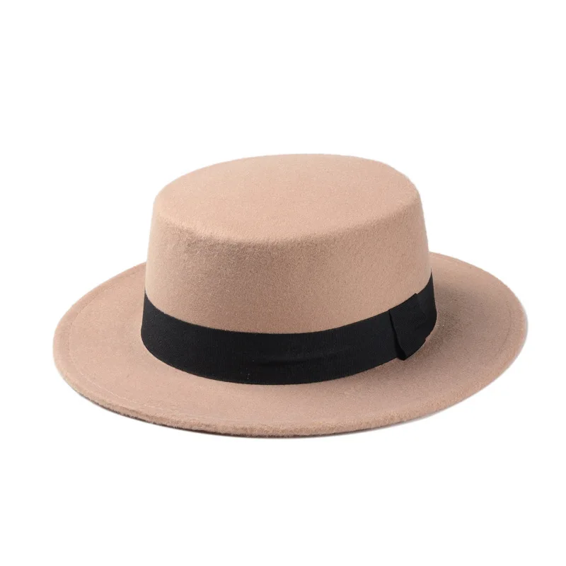 
Unisex Classic Men Women Black Fashion Retro Wool Blend Flat Brim Elegant Fedora Top Hat Panama Style Bowler Jazz Hat with Belt 