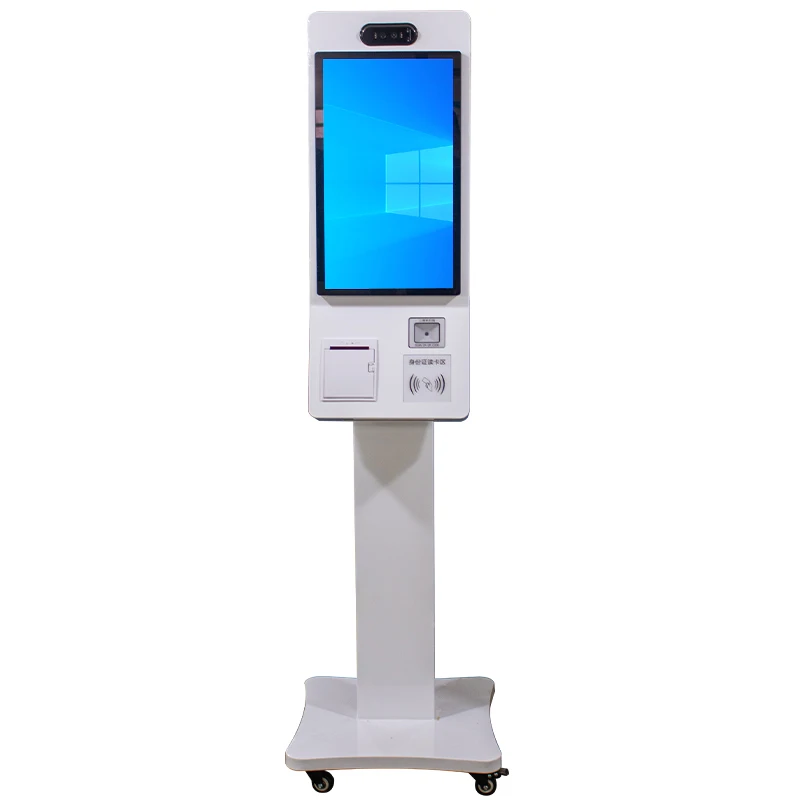 24 inch touch screen supermarket restaurant fast food stand self service ordering payment terminal cash accept kiosk