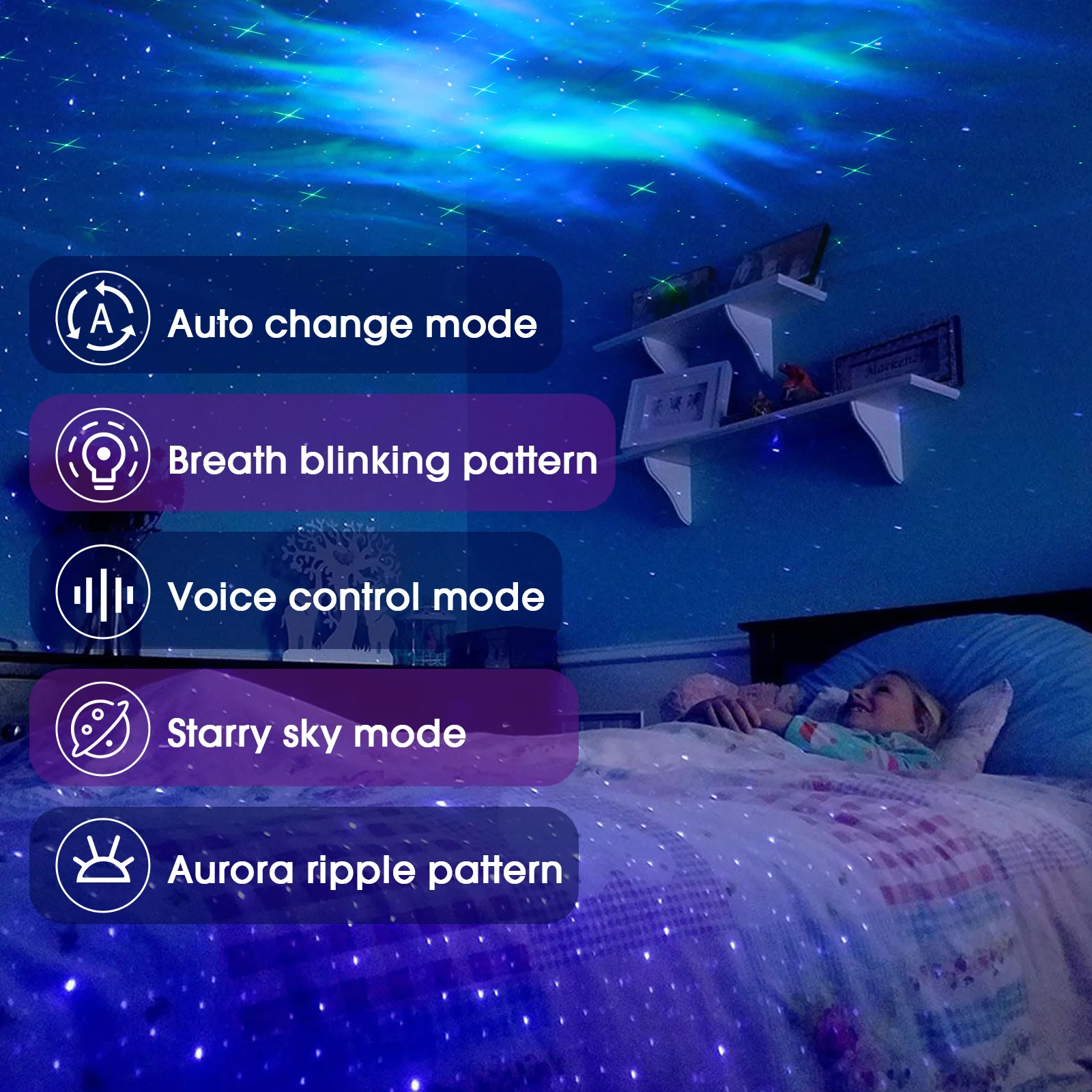 Laser Star Colorful Aurora Ripple Universe Style Projector Dream Room Decor Night Light USB Connect Power Projector Lamp