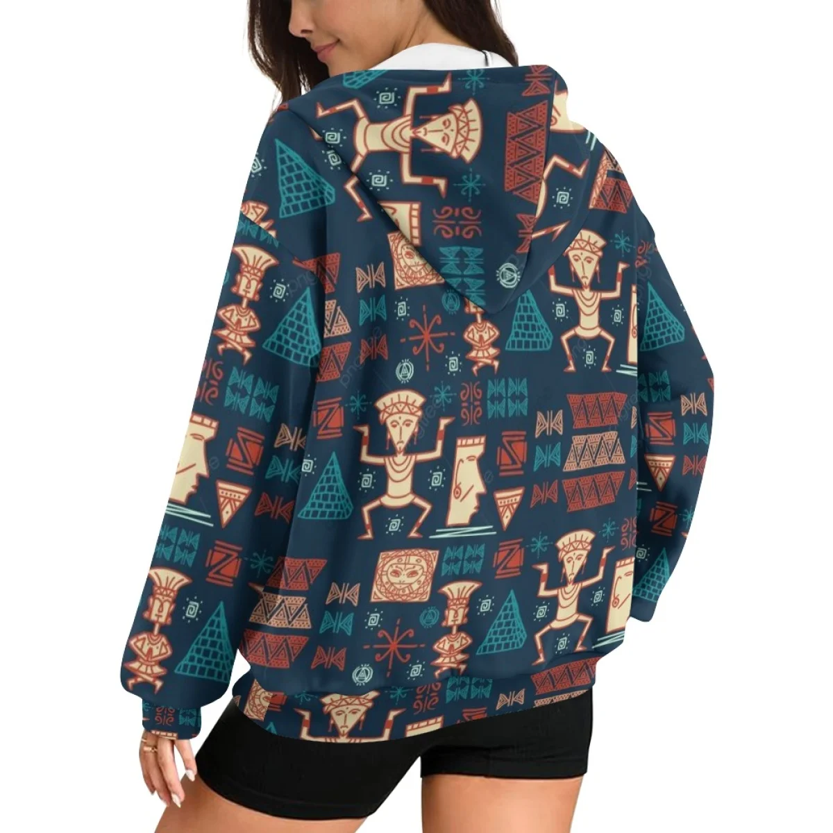 Mexico Maya Aztec Traditional Totem Loose Zip up Hoodies Wholesale Casual Autumn Winter High Quality Streetwear Full Zip Hoodies