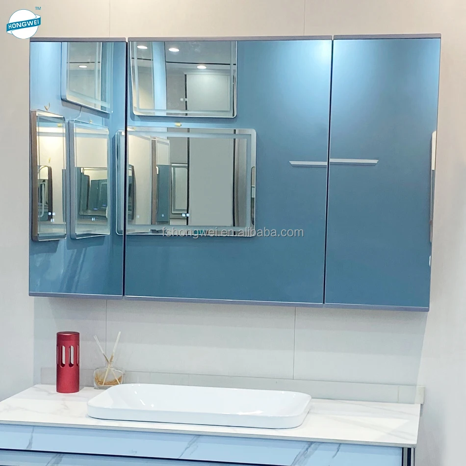 
IP44 Waterproof Led Illuminated 3 Door Bath Mirrors Wall Mounted Lighted Mirror Medicine Cabinet Motion Sensor 3-tier Shelves 