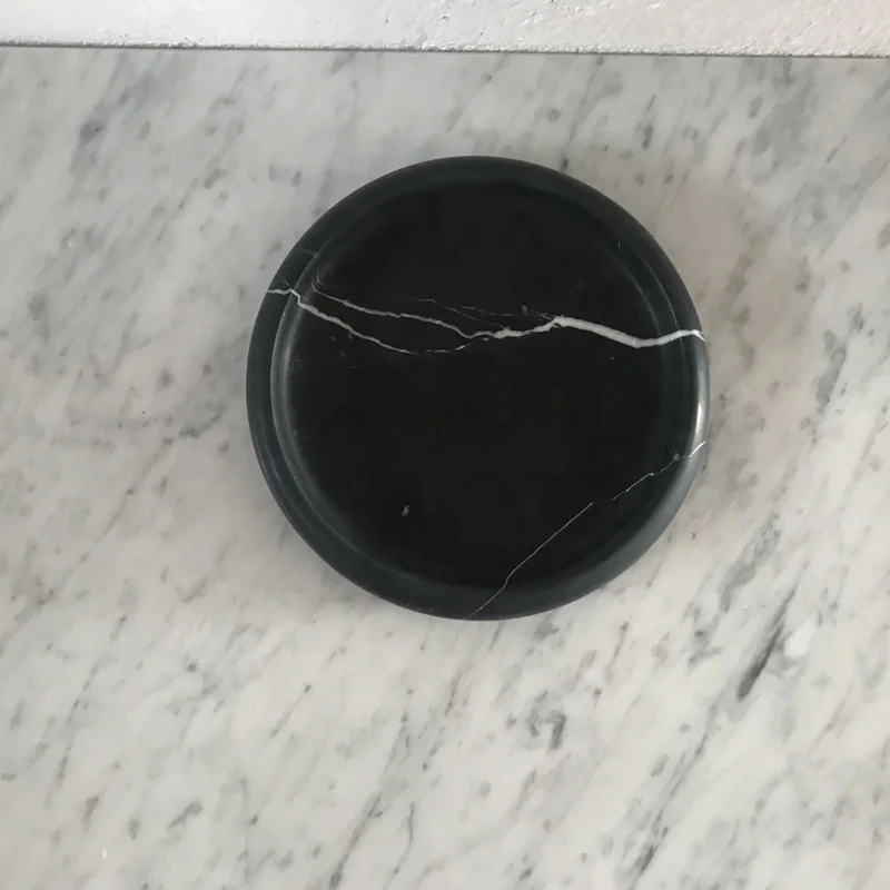 Wholesales Nero marquina marble round tray and catchall tray