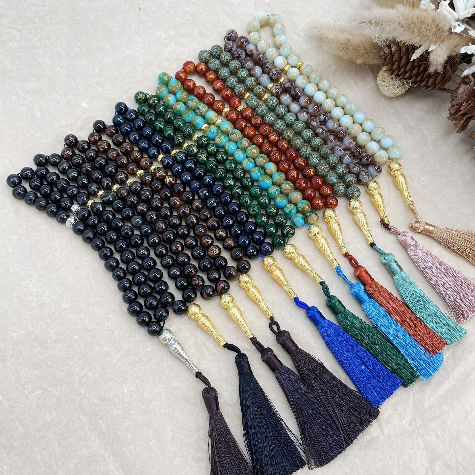 Исламские мусульманские четки Tasbih 10 мм 33 бусины для молитв мужчин браслет аксессуар стеклянная кисточка молитвы