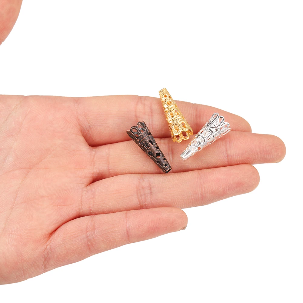 
50pcs 8x23mm Flower Torus Shape Alloy Beads Caps Ancient Charms Hollow Out Bugle Filigree Bead End Cap For Jewelry Making 