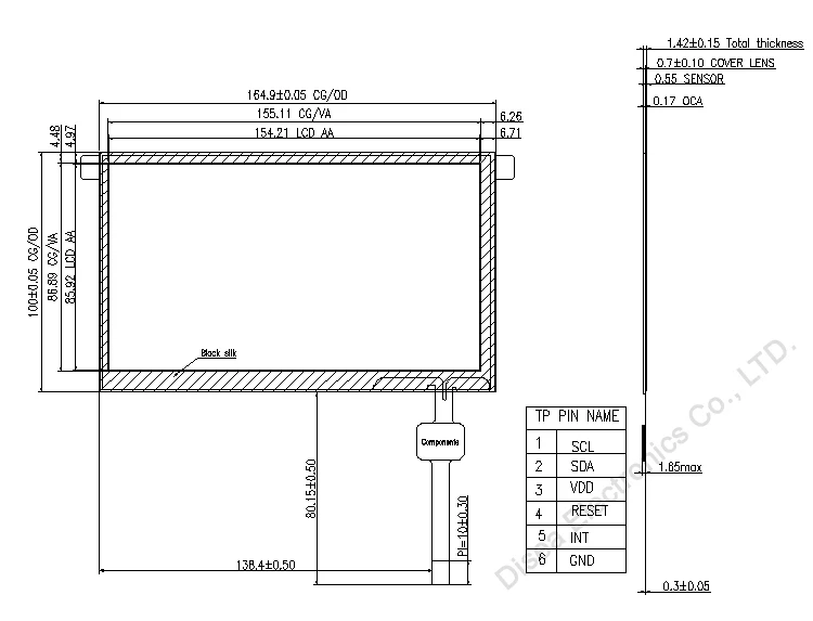Customized 7-inch TFT Lcd Touch Screen IIC Interface 1024*600 7 inch Capacitive Touch Panel