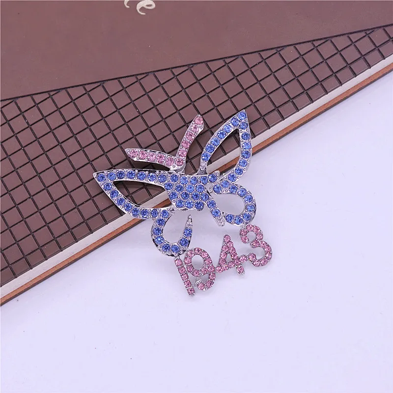 Womenhood Symbol Decorate Light Pink And Blue Rhinestone Soror Brooch Greek Gamma Phi Delta Butterfly 1943 Brooches
