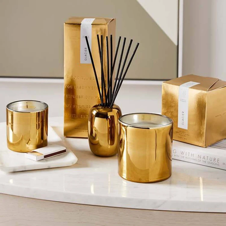 wholesale 6oz 8oz 10oz gold sliver candle jar soy wax scented candle and reed diffuser set homer fragrance