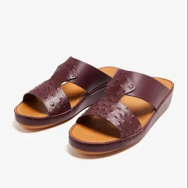 BUSY GIRL D06 men arabic sandals handmade top quality genuine leather burgundy exotic real leather men sandal casual daily shoes