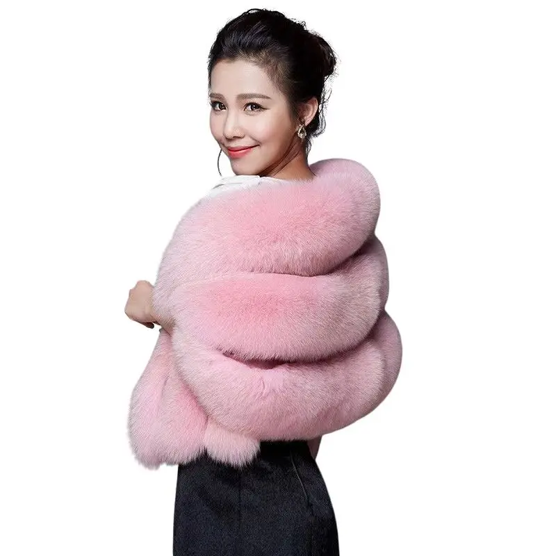 Wholesale Winter Warm Fox Fur Poncho Faux Fur Shawl Luxury Scarves For Women