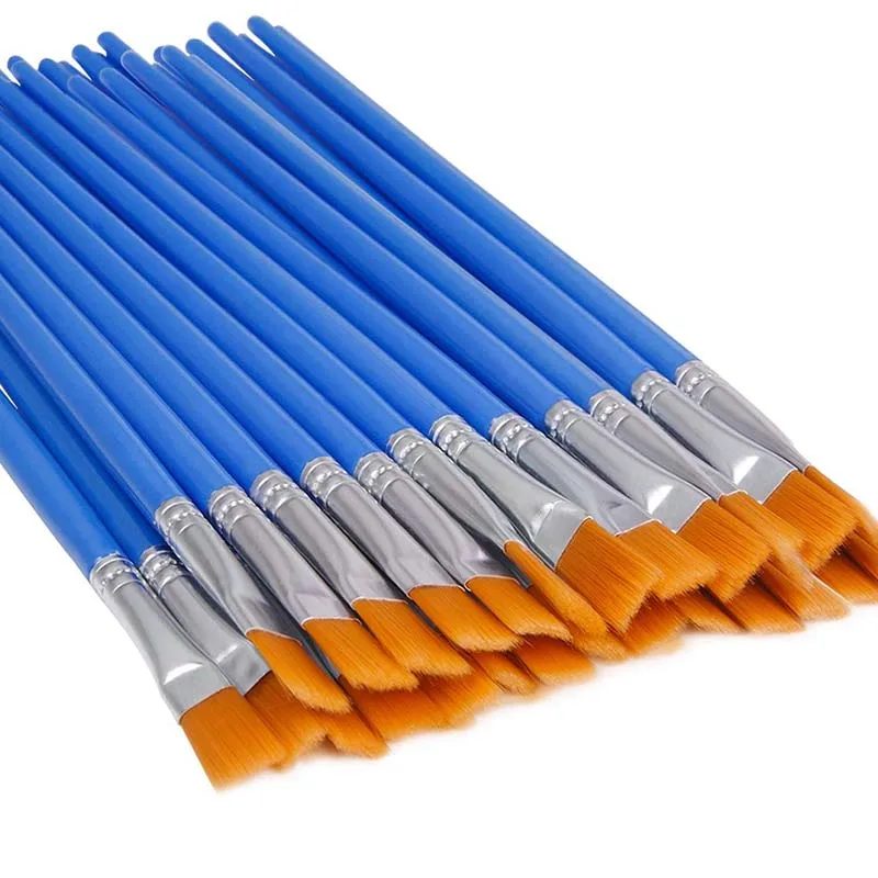LISI Plastic Handle Nylon Hair Small Flat Round  Acrylic Oil Watercolor Fine Art Paint Brushes Bulk For Detail Painting