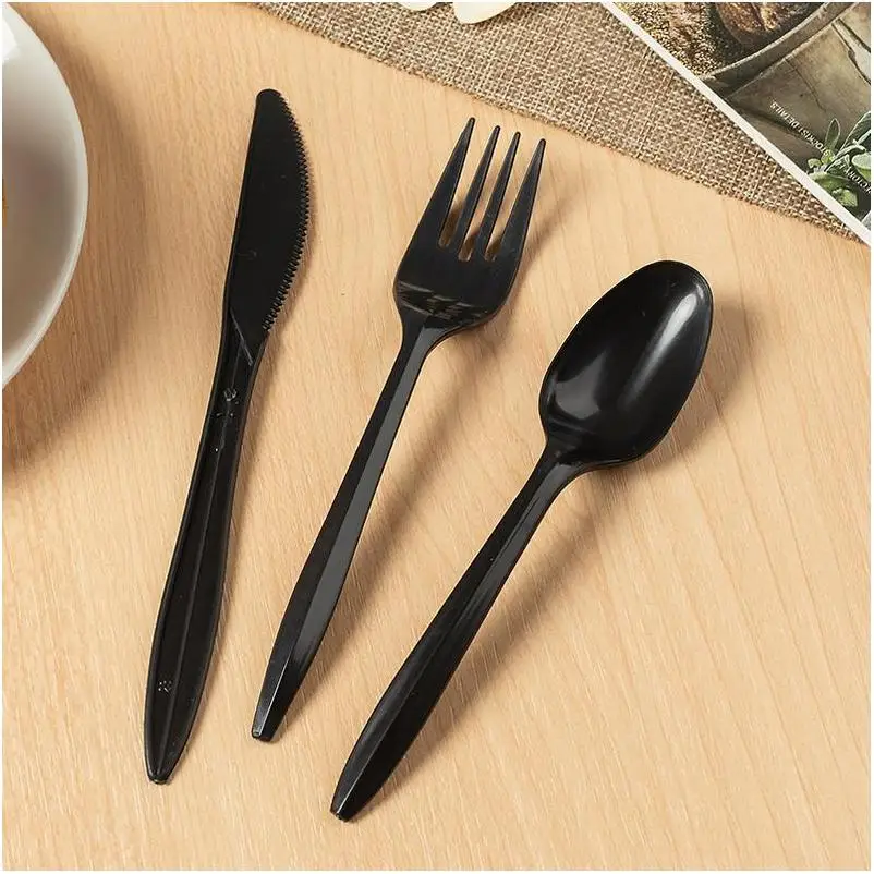 Flatware Sets Tableware Nordic Style Luxury 2023 Food-Use Eco Friendly Bulk Rose Gold Black Disposable Cutlery Bios