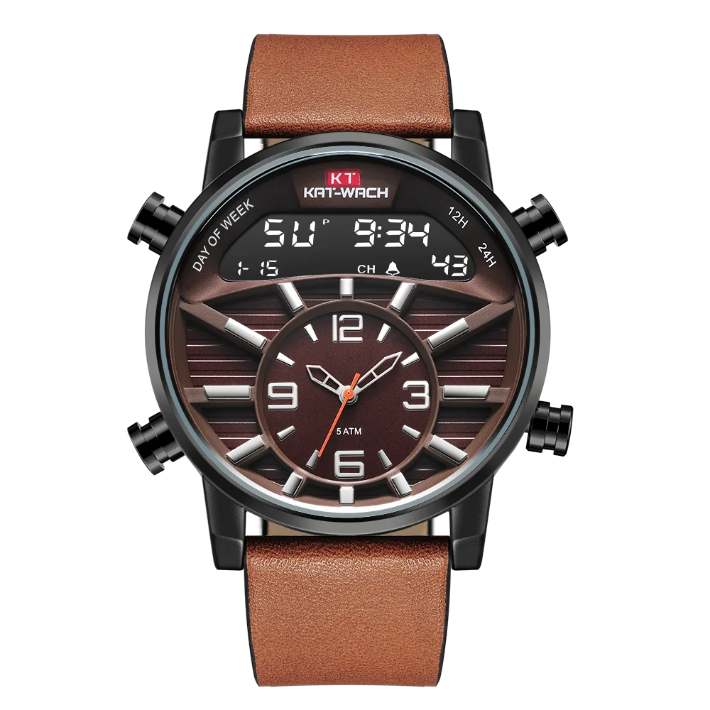 Лучшие продажи, Спортивные кварцевые мужские часы с большим лицом, уличные водонепроницаемые мужские часы 5 атм