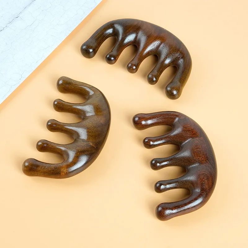 High Quality Wooden Massage Comb with Sandalwood Head Scalp Massager for Woman Men Hair Growth Gua Sha Wide Tooth Comb Brush