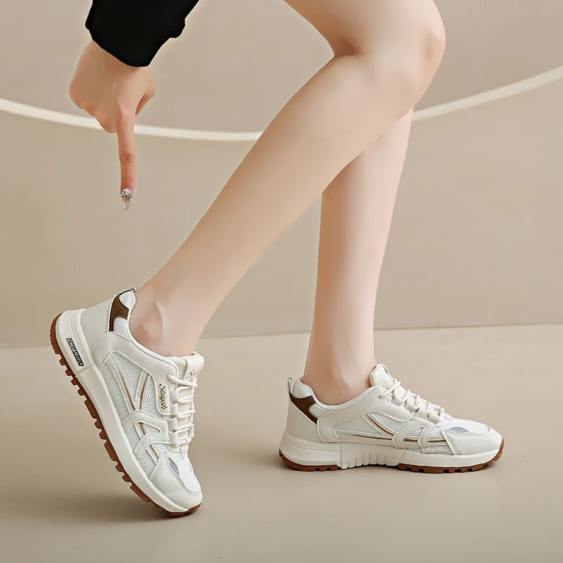 Hot Selling Factory Ladies Breathable Casual White Shoes Outdoor Fashion Thick Out Sole White Sneaker for Ladies