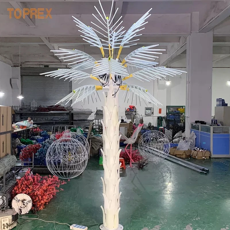 Outdoor Amusement Park Playground Decoration Large Ornamental Waterproof LED Lighted Artificial Palm Tree