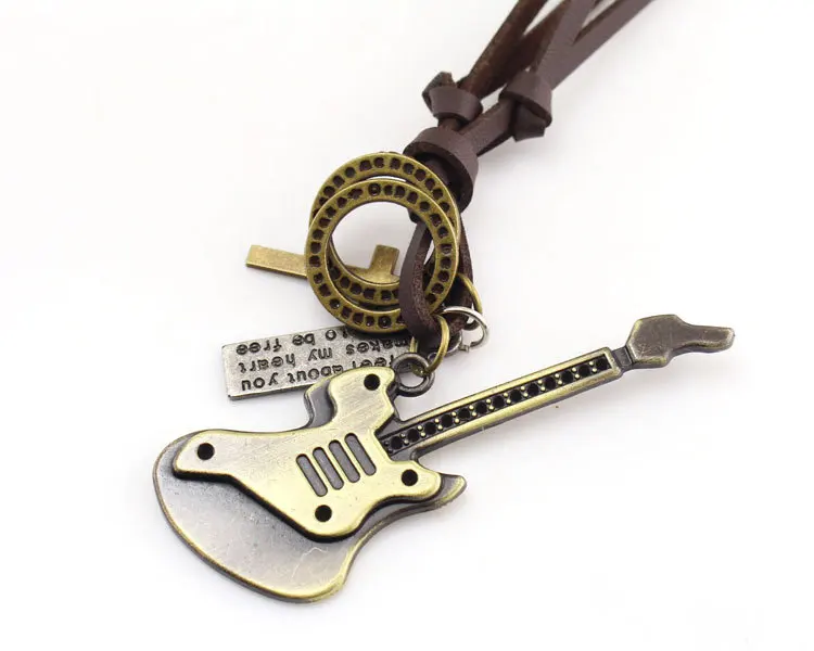 Custom leather chain necklace men punk guitar pendant necklace