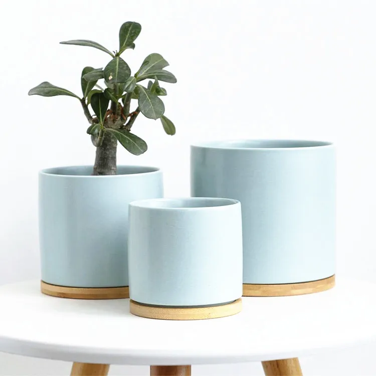 Sky blue and pink color minimalist desktop interior decoration ceramic planters flower pots garden