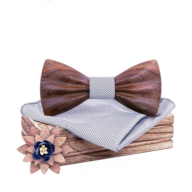 New Wooden bow tie 3D crease log carving creative gift groom wedding bow tie men