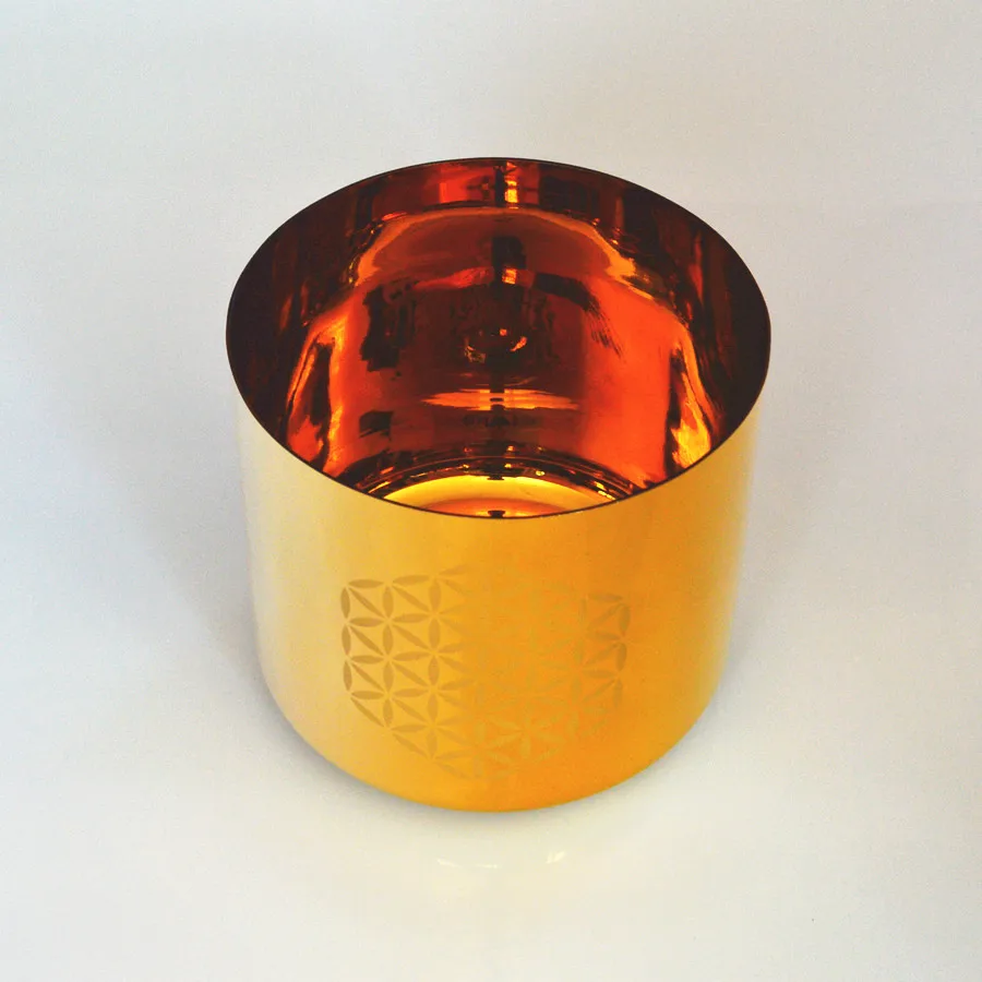 Gold Crystal Singing Bowl With Flower Of Life For Meditation