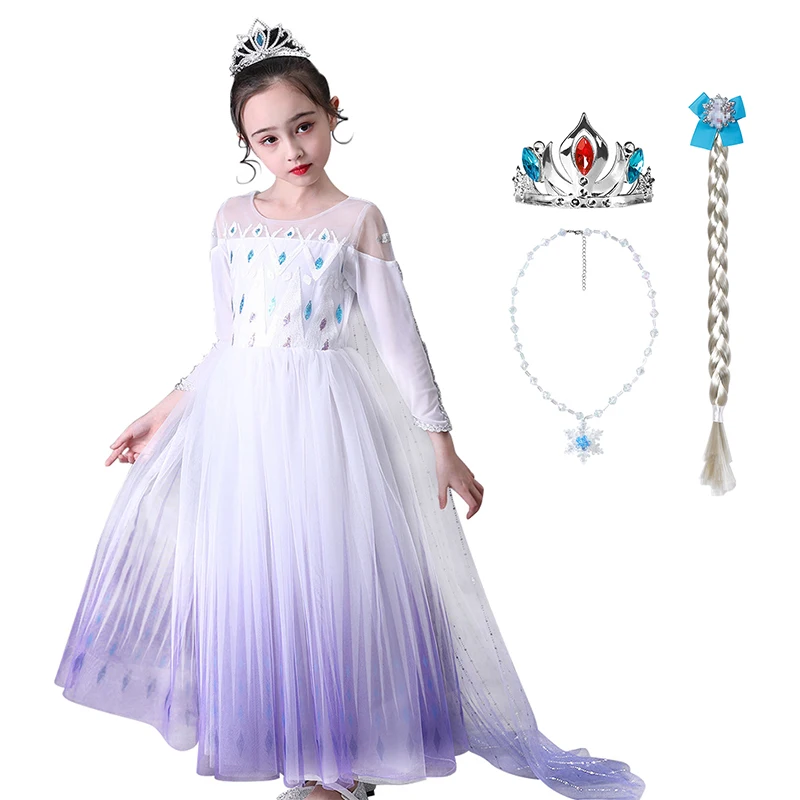 New Elsa Princess Girls Dress Snow Queen 2 Fancy Dress Girl Halloween Birthday Party Cosplay Costume Kids Elsa Dress