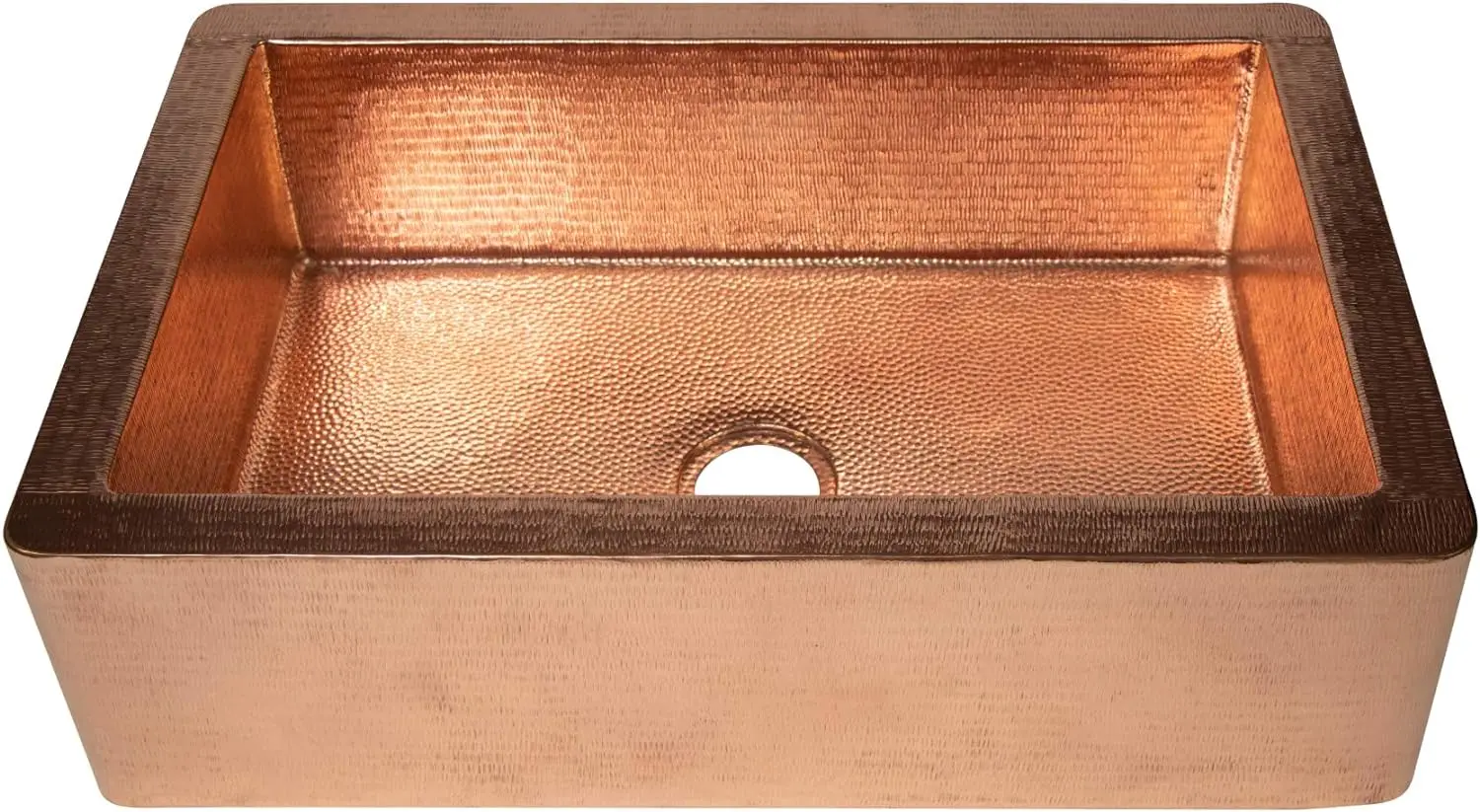 Farmhouse Copper Kitchen Sink Single Well Plain Straight Apron Hammered Copper Shiny Finish and Special Hammering on Lip Apro