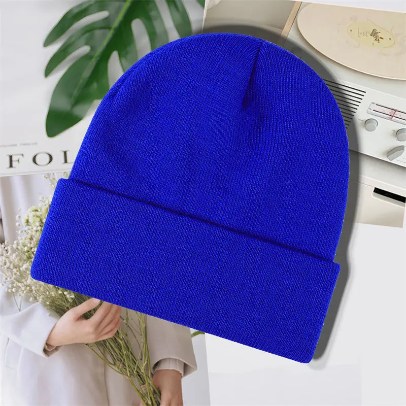 Custom Embroidery LOGO 100% Acrylic Adult  Beanie Winter Knitted Hat with pom pom