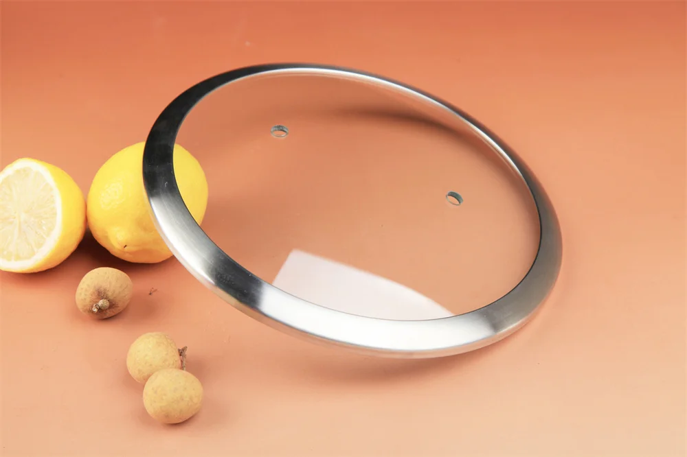 3mm glass 201ss rim C type clear  tempered glass lid with steam hole and handle for cooking pot