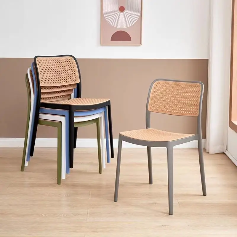 Smdi OEM/ODM nordic outdoor PE rattan plastic chair Modern simple household stackable backrest chair