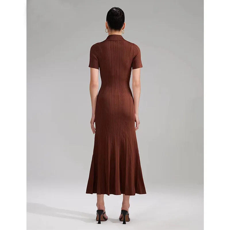 BetterGirl 2023 autumn new caramel coffee midriff outfit short sleeve knit dress elegant dresses for women